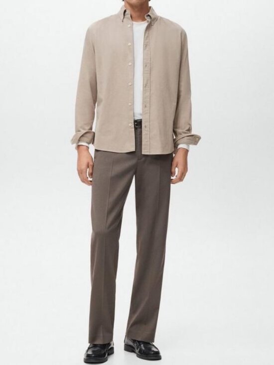 Mango Tan Slim Fit Long Sleeve Button Up Shirt in Medium - Picture 2 of 7